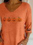 Damen Halloween (Kürbis) Dreiviertelärmel T-Shirts T-Shirt V-Ausschnitt Print Lässig Frühling/Herbst T-Shirt mit Grafik Oberteile