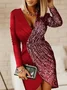 Damen Geblümt Langarm Frühling/Herbst Nahtverarbeitung Kleid V-Ausschnitt Täglich Lässig Mini Hüftrock A-Linien-Kleid