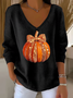 Damen Halloween (Kürbis) Langarm T-Shirts T-Shirt V-Ausschnitt Print Lässig Frühling/Herbst Oberteile