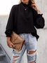 Damen Geometrisch Langarm T-Shirts T-Shirt Stehkragen Gerafft Retro Frühling/Herbst Oberteile