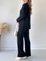 Damen Unifarben Nahtverarbeitung Zweiteiliges Set Täglich Langarm Lässig Frühling/Herbst Bluse mit Hose Matching Set