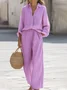 Damen Unifarben Nahtverarbeitung Zweiteiliges Set Täglich Langarm Lässig Frühling/Herbst Bluse mit Hose Matching Set