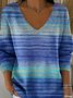 Damen Farbverlauf Frühling/Herbst Lässig Langarm V-Ausschnitt Baumwolle Pullover