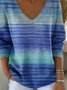 Damen Farbverlauf Frühling/Herbst Lässig Langarm V-Ausschnitt Baumwolle Pullover
