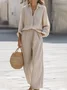 Damen Unifarben Nahtverarbeitung Zweiteiliges Set Täglich Langarm Lässig Frühling/Herbst Bluse mit Hose Matching Set