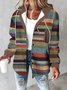 Damen Frühling/Herbst Oberbekleidung Retro Print Gestreift Langarm Stehkragen Jacke