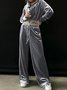 Damen Unifarben Nahtverarbeitung Zweiteiliges Set Täglich Langarm Lässig Frühling/Herbst Bluse mit Hose Matching Set