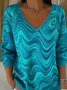 Damen Farbverlauf Frühling/Herbst Lässig Langarm V-Ausschnitt Baumwolle Pullover