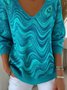 Damen Farbverlauf Frühling/Herbst Lässig Langarm V-Ausschnitt Baumwolle Pullover