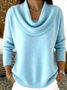 Damen Unifarben Frühling/Herbst Lässig Langarm Rundhals Baumwolle Pullover
