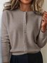 Damen Unifarben Langarm Rundhals Retro Winter Strickjacke Oberbekleidung