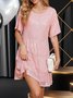 Damen Unifarben Halbarm Sommer Nahtverarbeitung Kleid Rundhals Täglich Retro Mini Tanktop A-Linien-Kleid