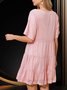 Damen Unifarben Halbarm Sommer Nahtverarbeitung Kleid Rundhals Täglich Retro Mini Tanktop A-Linien-Kleid
