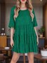 Damen Unifarben Halbarm Sommer Nahtverarbeitung Kleid Rundhals Täglich Retro Mini Tanktop A-Linien-Kleid