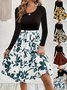 Damen Geblümt Langarm Frühling/Herbst Print Kleid Rundhals Täglich Retro Mini Tanktop A-Linien-Kleid