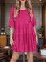 Damen Unifarben Halbarm Sommer Nahtverarbeitung Kleid Rundhals Täglich Retro Mini Tanktop A-Linien-Kleid