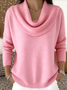 Damen Unifarben Frühling/Herbst Lässig Langarm Rundhals Baumwolle Pullover