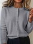 Damen Unifarben Langarm Rundhals Retro Winter Strickjacke Oberbekleidung