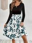 Damen Geblümt Langarm Frühling/Herbst Print Kleid Rundhals Täglich Retro Mini Tanktop A-Linien-Kleid