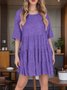 Damen Unifarben Halbarm Sommer Nahtverarbeitung Kleid Rundhals Täglich Retro Mini Tanktop A-Linien-Kleid