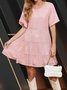 Damen Unifarben Halbarm Sommer Nahtverarbeitung Kleid Rundhals Täglich Retro Mini Tanktop A-Linien-Kleid