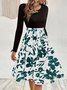 Damen Geblümt Langarm Frühling/Herbst Print Kleid Rundhals Täglich Retro Mini Tanktop A-Linien-Kleid