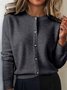 Damen Unifarben Langarm Rundhals Retro Winter Strickjacke Oberbekleidung