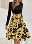 Damen Geblümt Langarm Frühling/Herbst Print Kleid Rundhals Täglich Retro Mini Tanktop A-Linien-Kleid