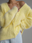 Damen Unifarben Frühling/Herbst Aufdecken Retro Nahtverarbeitung Leicht Strickjacke