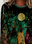 Damen Halloween Langarm T-Shirts T-Shirt Rundhals Print Lässig Frühling/Herbst T-Shirt mit Grafik Oberteile