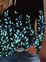 Damen Blätter Langarm T-Shirts T-Shirt Rundhals Print Lässig Frühling/Herbst T-Shirt mit Grafik Oberteile