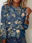 Damen Geblümt Langarm T-Shirts T-Shirt Rundhals Print Lässig Frühling/Herbst T-Shirt mit Grafik Oberteile