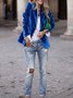 Damen Unifarben Frühling/Herbst Oberbekleidung Retro Nahtverarbeitung Langarm Reverskragen Regelmäßig Blazer