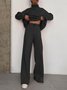 Damen Unifarben Schnürung Zweiteiliges Set Täglich Langarm Lässig Frühling/Herbst Bluse mit Hose Matching Set