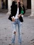 Damen Unifarben Frühling/Herbst Oberbekleidung Retro Nahtverarbeitung Langarm Reverskragen Regelmäßig Blazer