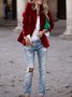 Damen Unifarben Frühling/Herbst Oberbekleidung Retro Nahtverarbeitung Langarm Reverskragen Regelmäßig Blazer