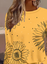 Damen Sonnenblume Langarm T-Shirts T-Shirt Rundhals Print Lässig Frühling/Herbst T-Shirt mit Grafik Oberteile