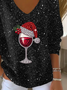 Damen Weihnachten Langarm T-Shirts T-Shirt V-Ausschnitt Print Lässig Frühling/Herbst Oberteile
