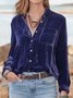 Damen Unifarben Halbarm Bluse Sommer Nahtverarbeitung Schalkragen Täglich Retro Oberteile