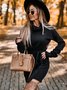 Damen Unifarben Langarm Frühling/Herbst Nahtverarbeitung Kleid Rollkragen Täglich Retro Mini Hüftrock Figurbetontes Kleid