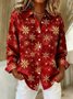 Damen Weihnachten Langarm Bluse Frühling/Herbst Schalkragen Urlaub Retro Oberteile
