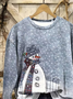 Damen Weihnachtsschneemann Rundhals Print Lässig Frühling/Herbst Langarm Sweatshirt