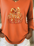 Damen Halloween (Kürbis) Langarm T-Shirts T-Shirt V-Ausschnitt Print Lässig Frühling/Herbst T-Shirt mit Grafik Oberteile