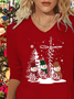 Damen Weihnachtsschneemann Langarm T-Shirts T-Shirt V-Ausschnitt Print Lässig Frühling/Herbst T-Shirt mit Grafik Oberteile