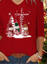 Damen Weihnachtsschneemann Langarm T-Shirts T-Shirt V-Ausschnitt Print Lässig Frühling/Herbst T-Shirt mit Grafik Oberteile