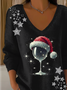 Damen Weihnachten Langarm T-Shirts T-Shirt V-Ausschnitt Print Lässig Frühling/Herbst Oberteile
