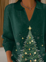 Damen Weihnachten Print Frühling/Herbst Lässig Langarm Schalkragen Pullover