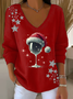 Damen Weihnachten Langarm T-Shirts T-Shirt V-Ausschnitt Print Lässig Frühling/Herbst Oberteile