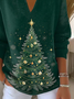 Damen Weihnachten Print Frühling/Herbst Lässig Langarm Schalkragen Pullover
