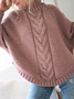 Damen Unifarben Jacquard Winter Straße Dolman-Ärmel Langarm Mock Neck Pullover